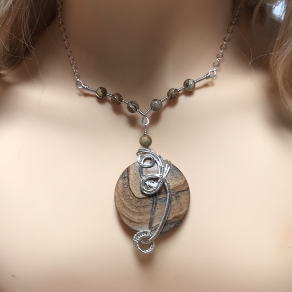 Jewelry Set- Picture Jasper Sterling Silver Necklace and Earring Set- Statement - Picture 6 of 11